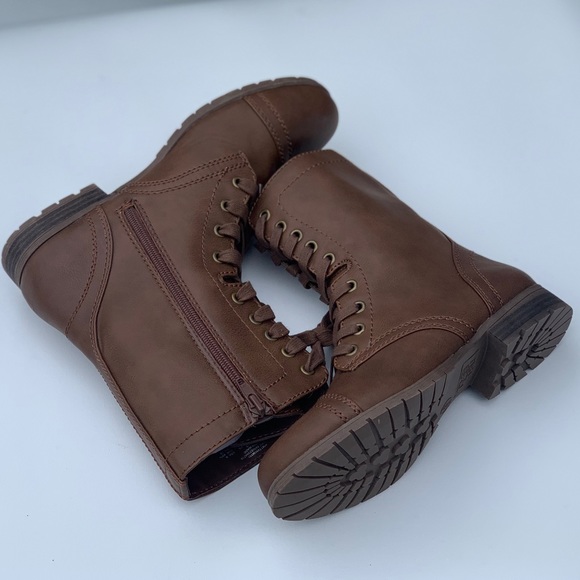 Women's Brown Lace Up Side Zipper Boot Cognac New - Picture 5 of 12